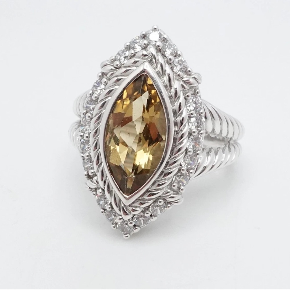 Judith Ripka GORGEOUS Olive Quartz & Sterling Silver Cubic Zirconia ring-SZ 6.5